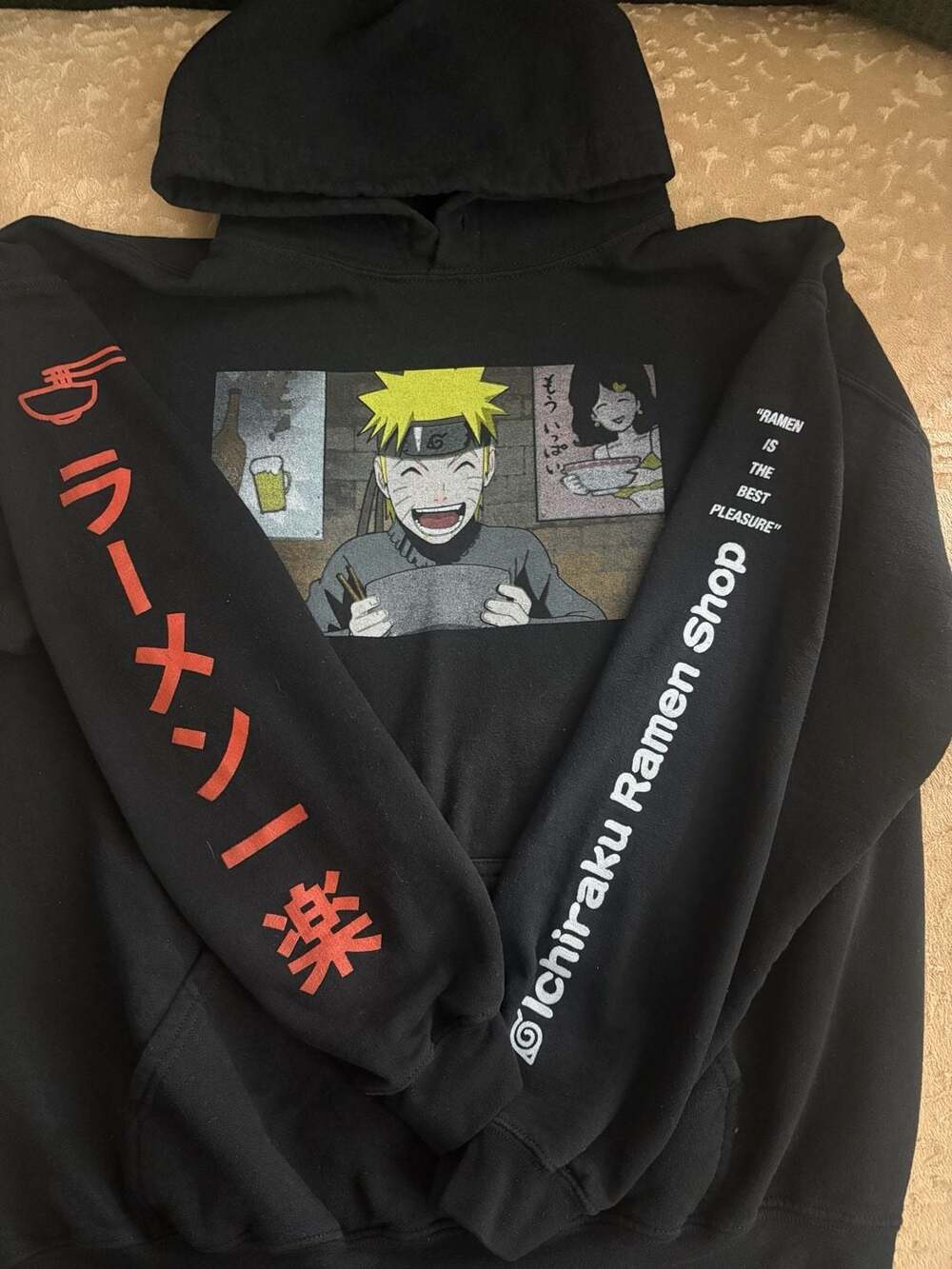 Naruto Shippuden Ichiraku Ramen Shop Anime Black Pullover Hoodie Size Large
